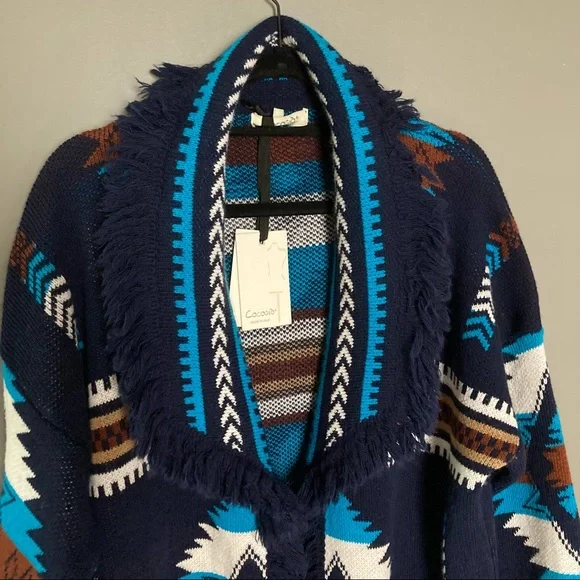 LAST ONE Cocogio Cardigan Sweater Italian Aztec Southwestern fringe Medium wool - Picture 7 of 7